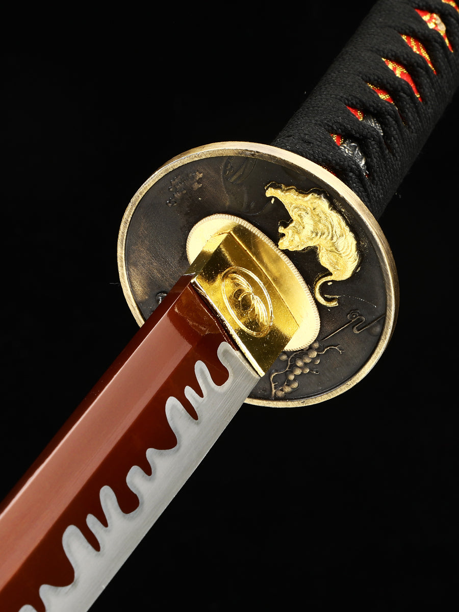 Home Decoration Samurai Sword Dark Red Sheath T10 Blade Handmade