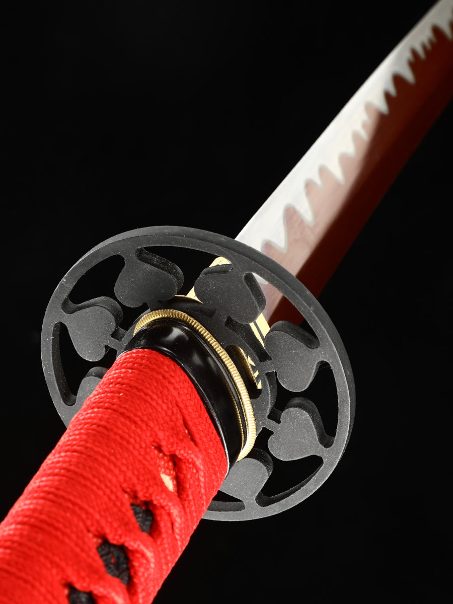 Handmade Samurai Sword Japanese 1095 Steel Red Blade True Sword Full Tang Sharp Red Sheath
