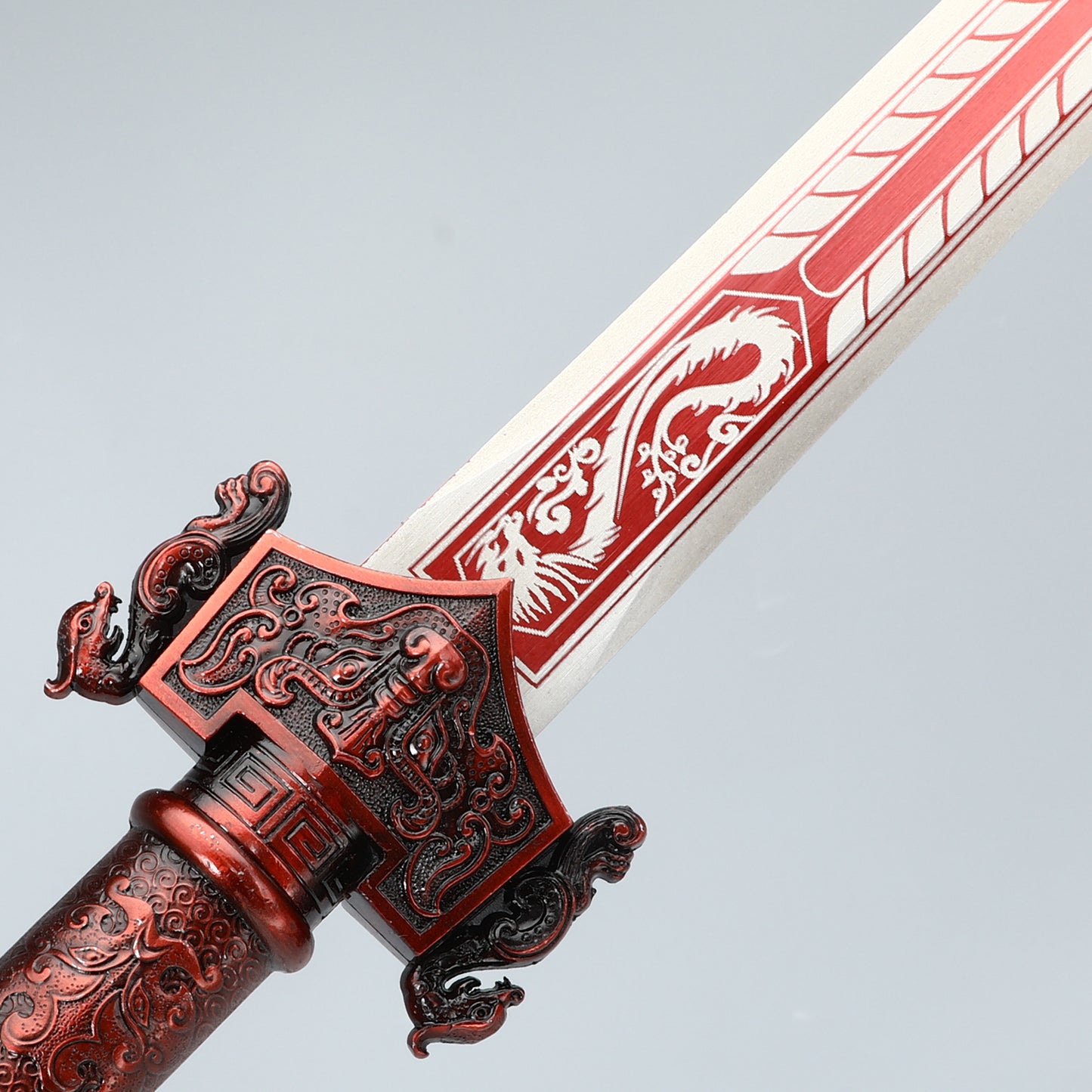 Hand forged Han Dynasty sword made of 1095 steel with a red sheath for collection and gift giving