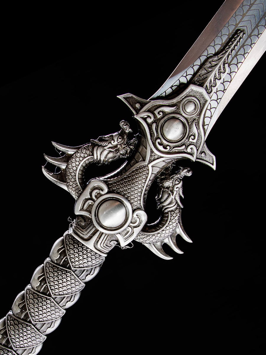 Made in China, Double Dragon Sword - Scale Feather Wusha 1060 Steel Forged Exquisite Sheath