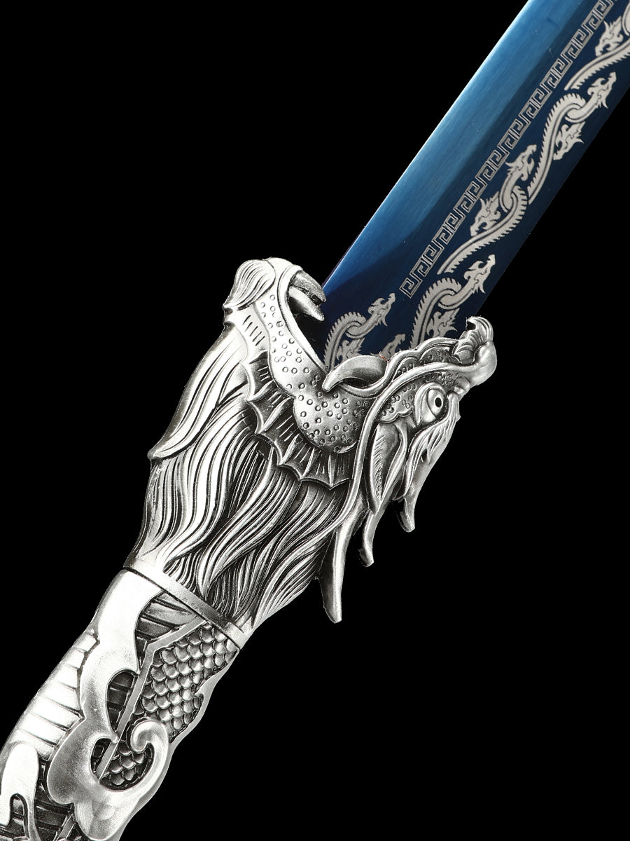 Dragon alloy handle, long knife, machete, 1095 steel, handmade, collectible, decorative knife