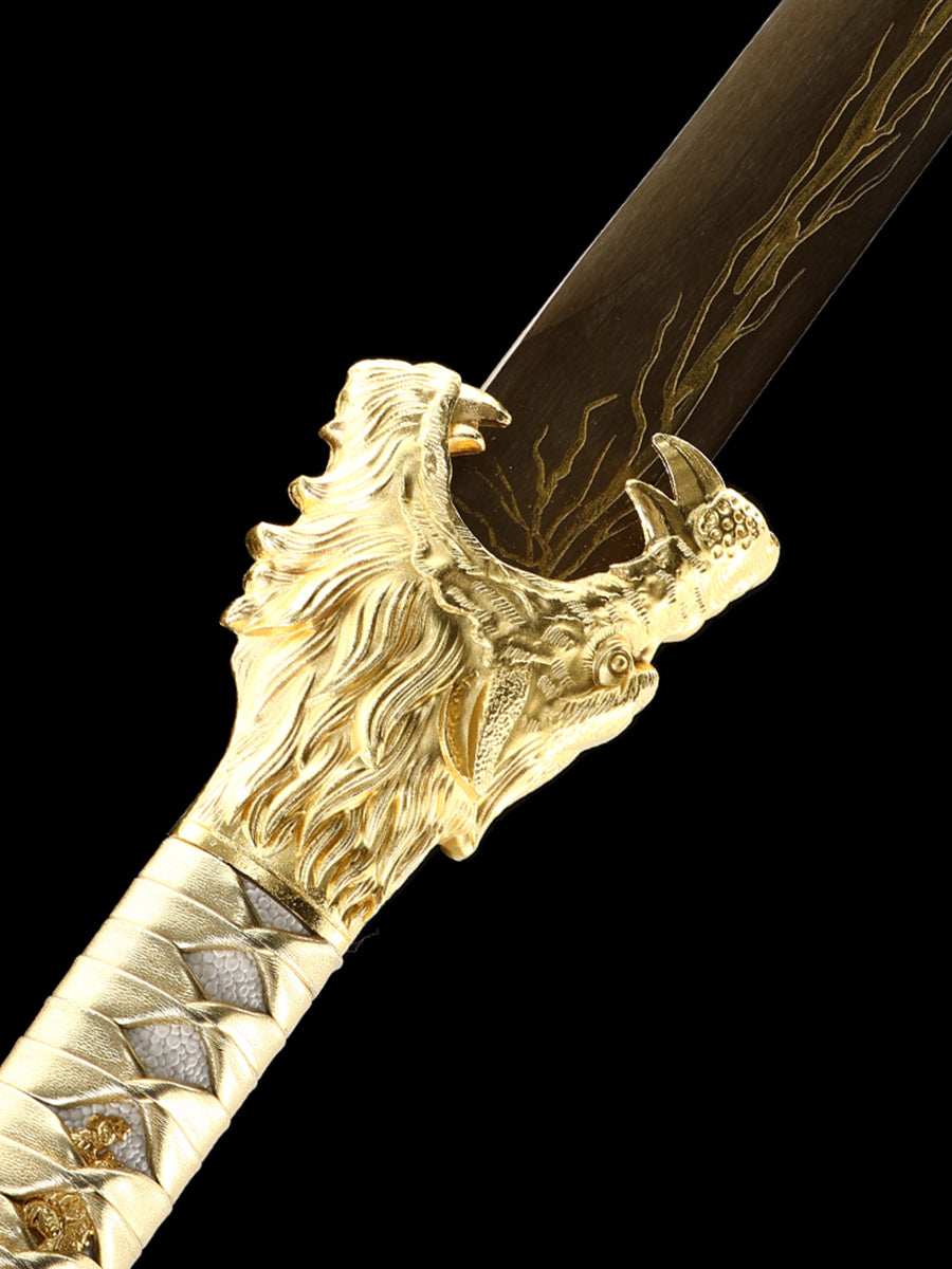 (145) Long knife made of 1095 steel in yellow