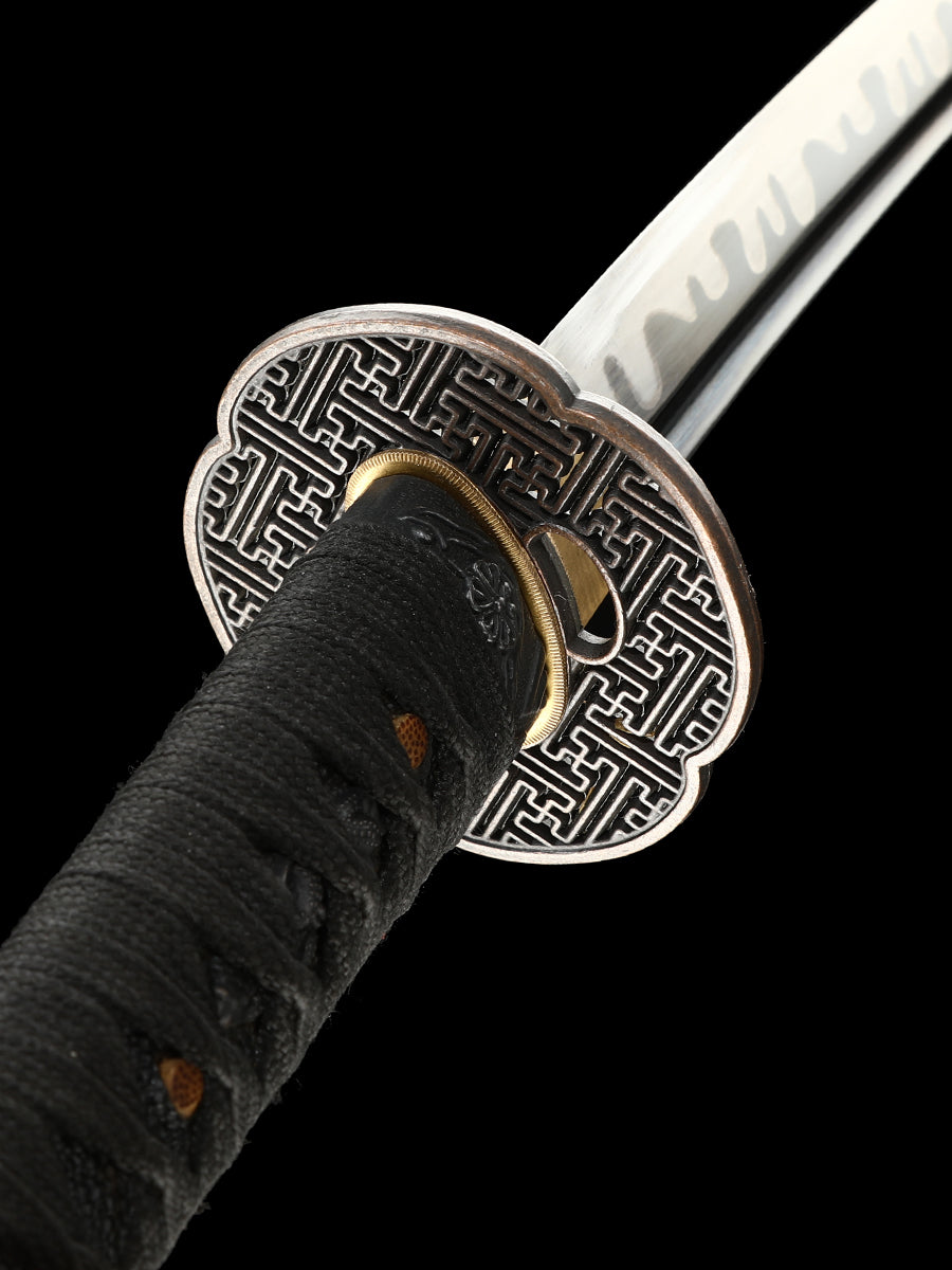 Japanese sword hand forged short samurai sword 1095 manganese steel baked black grinding wave pattern collection decoration