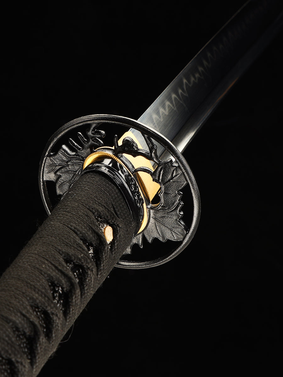 Handmade Japanese Katana Sword T10 Folded Clay Tempered Steel With Silk Thread Scabbard(17)