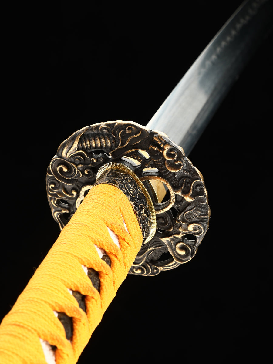 (14)Handmade authentic Japanese Samurai Sword 1060 steel baked blue with green Saya