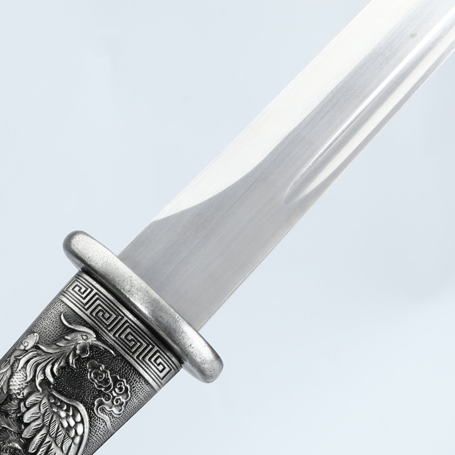 Decorative Collection Dragon Phoenix Play Pearl Short Knife Grey Alloy Sheath High end Gift
