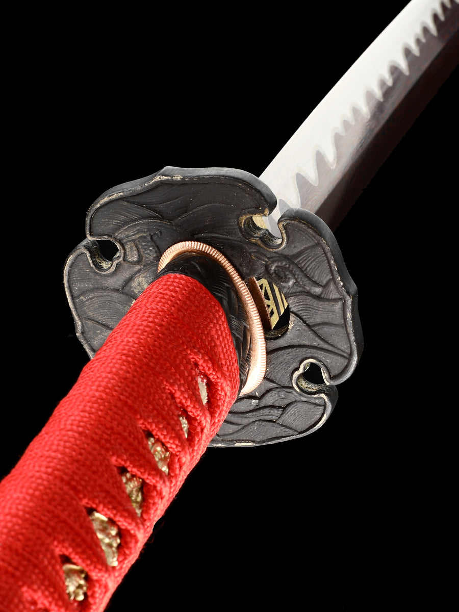 Japanese samurai sword, Damascus steel, hand forged blade, baked red, pushed and ground, wavy pattern, high-end collection(80)
