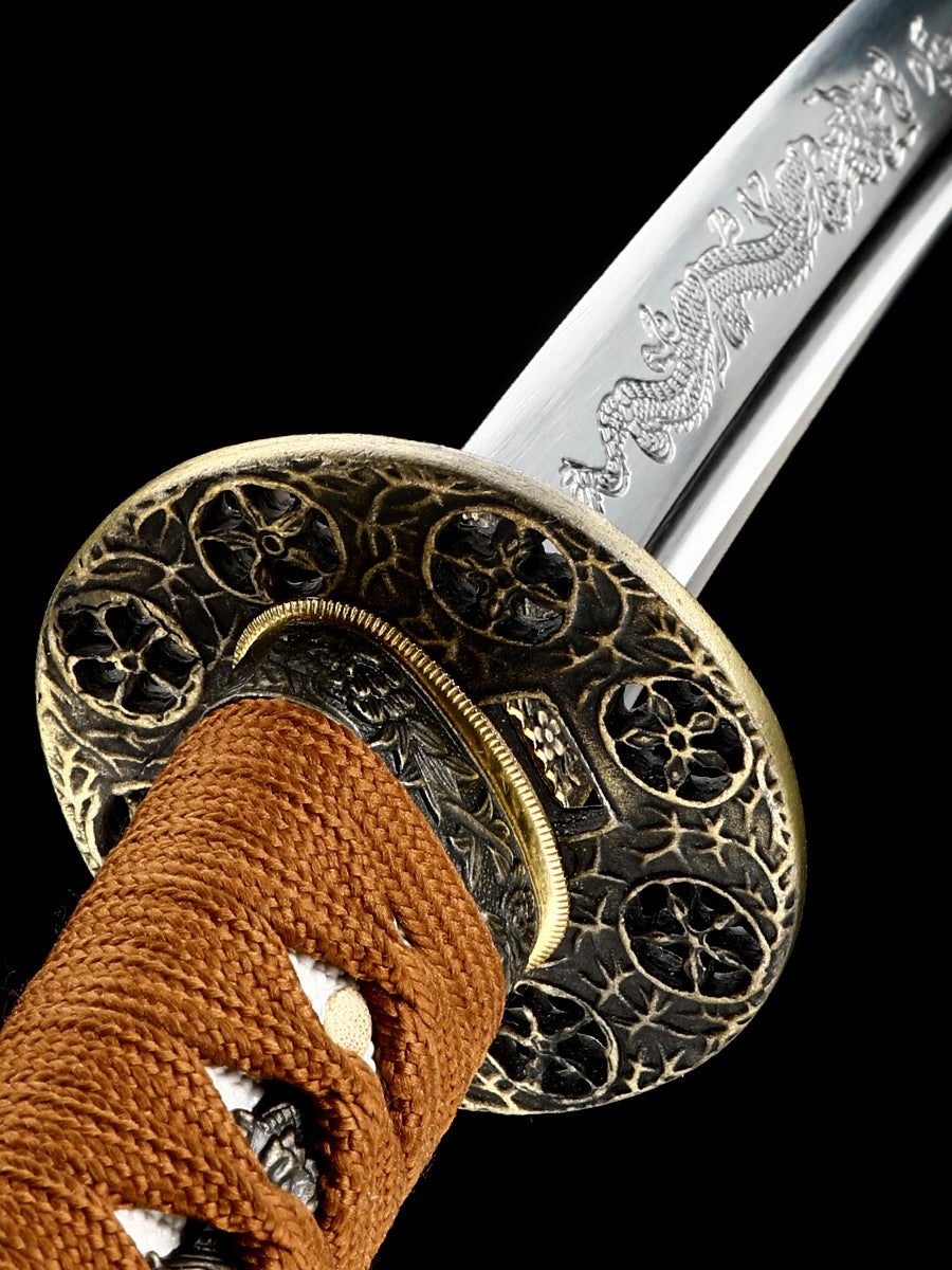 Japanese 20Inch Tantou 1095 steelKatana Samurai Sword Sharp Full Tang Hand carved scabbard Theme