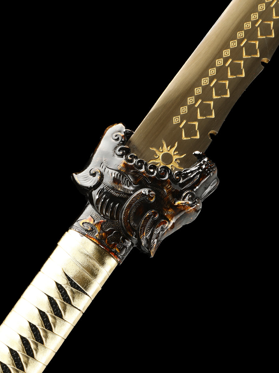 Tiger head equipment, hand forged long knife, large machete, 1095 steel, handmade, collectible, decorative knife