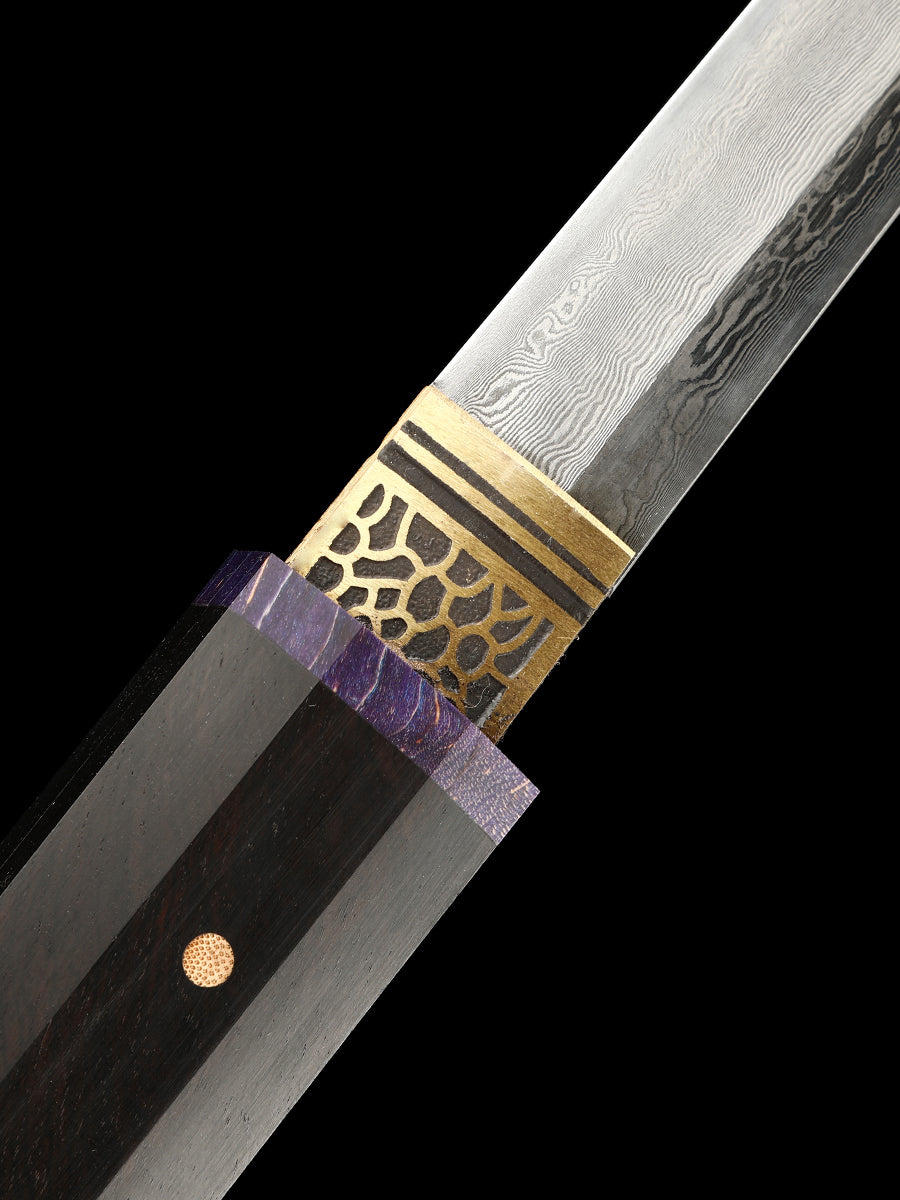 20Inch Real Japanese Sword Damascus Steel Katana Samurai Sharp Full Tang Ebony scabbard