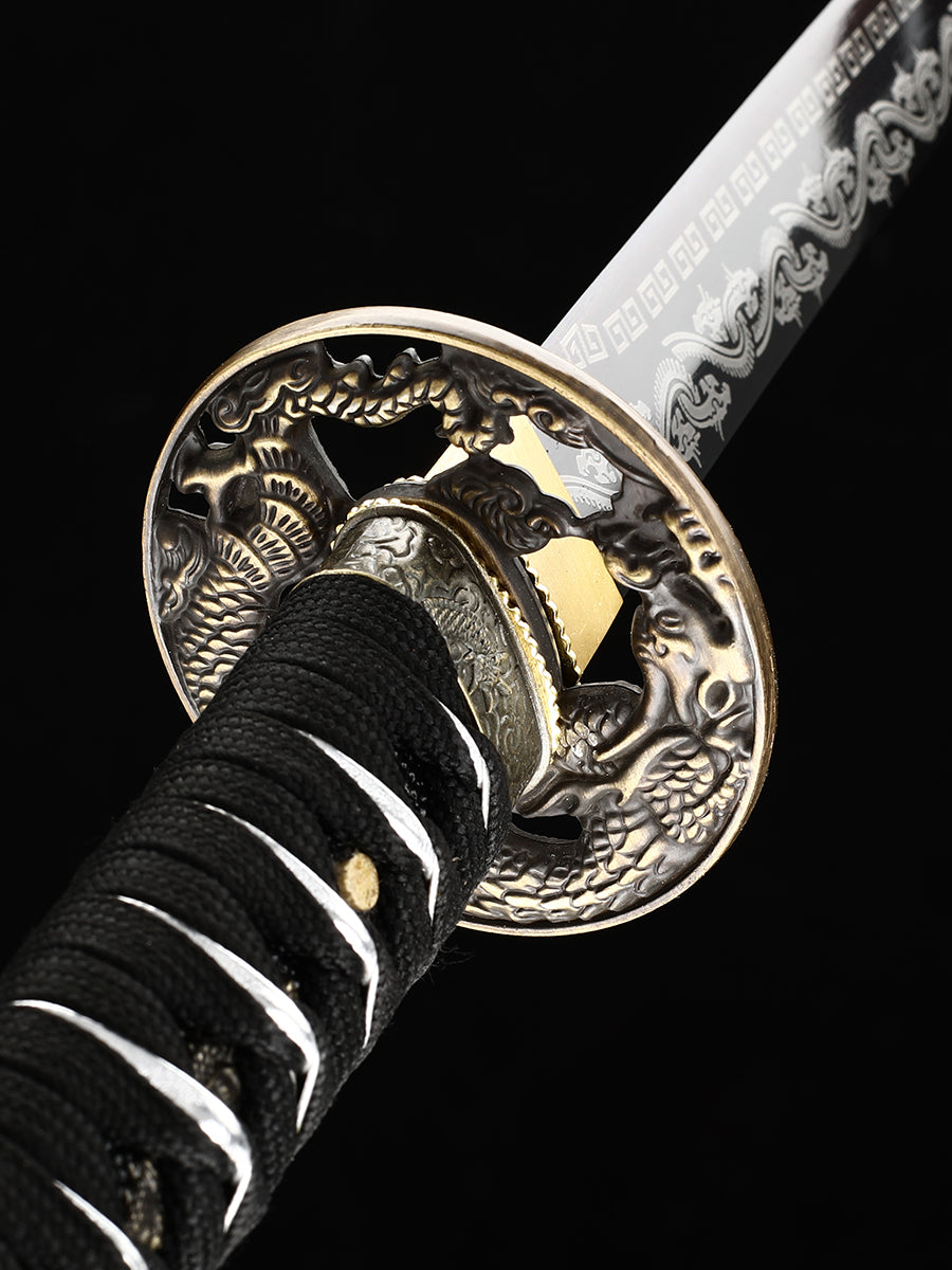 (57)Decorate authentic Japanese samurai swords, handmade 1095 steel blade roasted black grass dragon pattern dragon sword from the Tang Dynasty, collected by Tan Boutique
