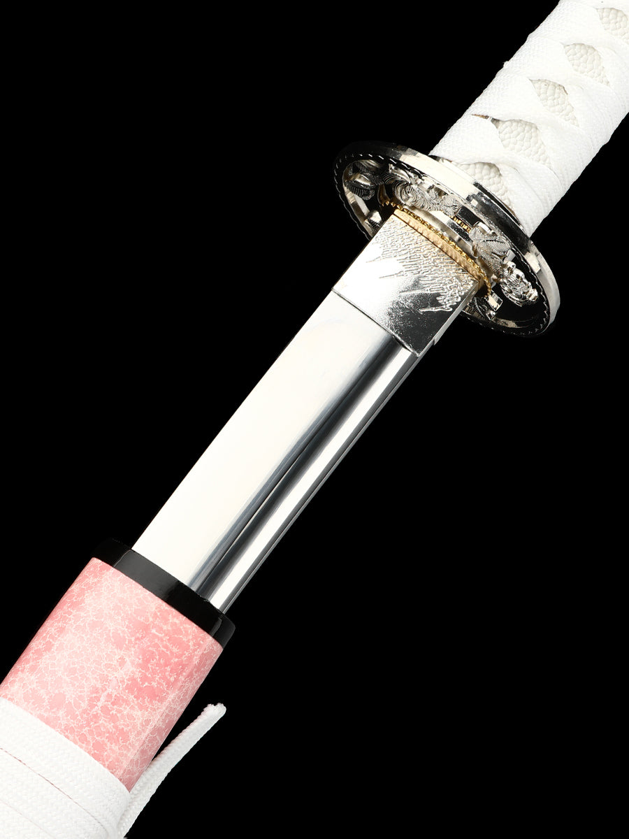 (32)Pink scabbard, white scabbard rope, manganese steel, genuine handmade samurai knife