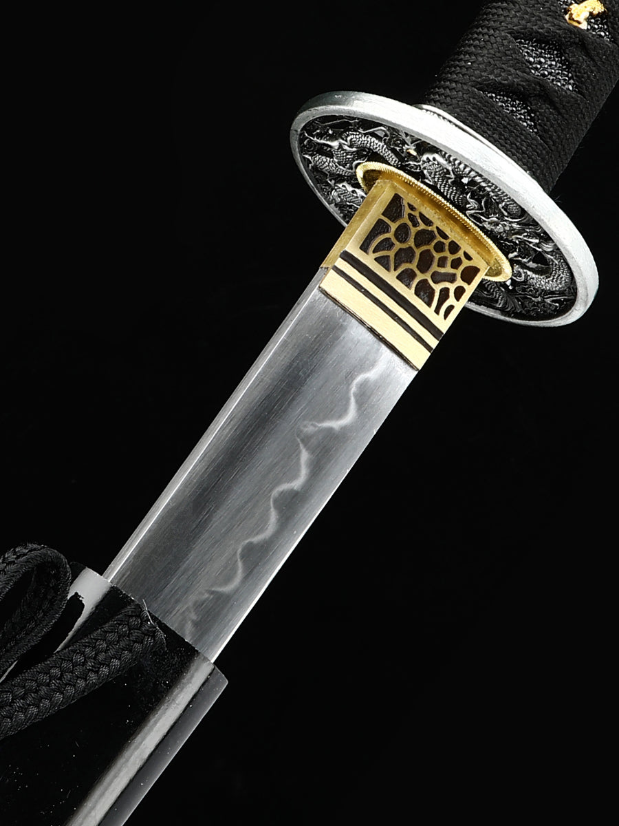 Handmade Japanese Katana Sword T10 Folded Clay Tempered Steel Real Hamon Dragon Elementals(12)