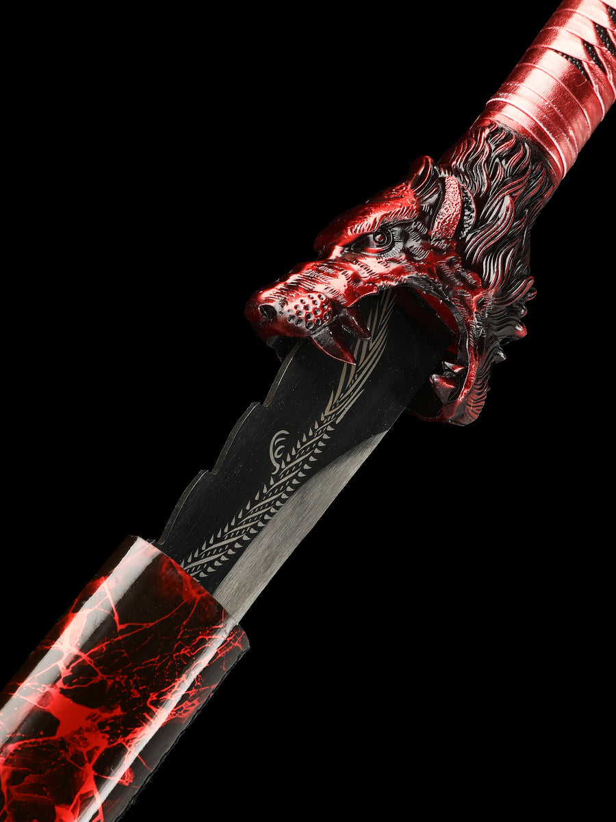 (144) Long knife made of 1095 steel in red