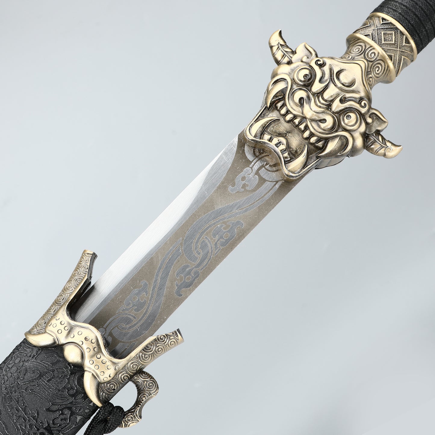 Chinese Sword Tang Dynasty Dao Carbon Steel Straight Blade Sharp Katana Dragon Pattern Sheath(TD002)