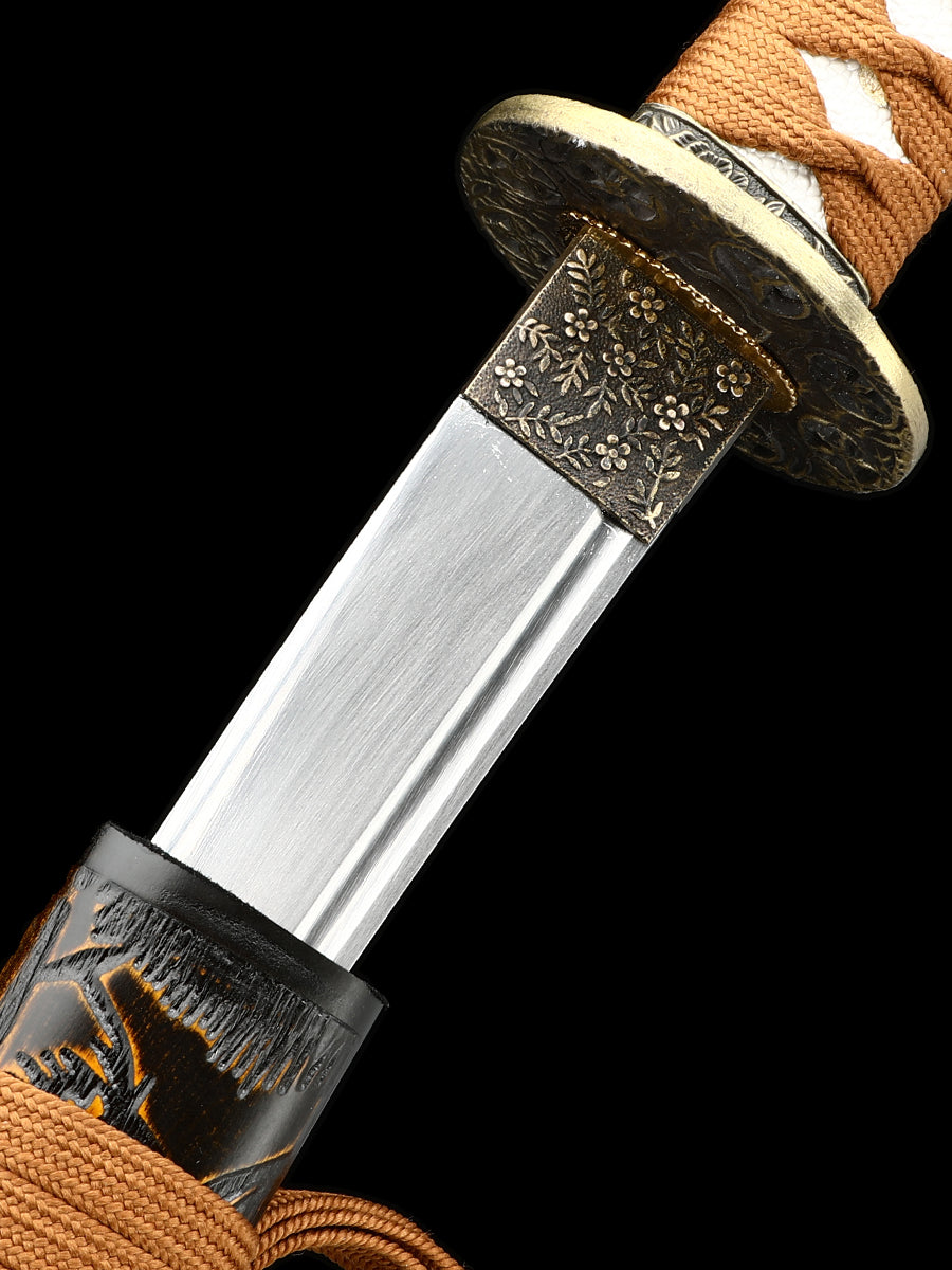 Japanese 20Inch Tantou 1095 steelKatana Samurai Sword Sharp Full Tang Hand carved scabbard Theme