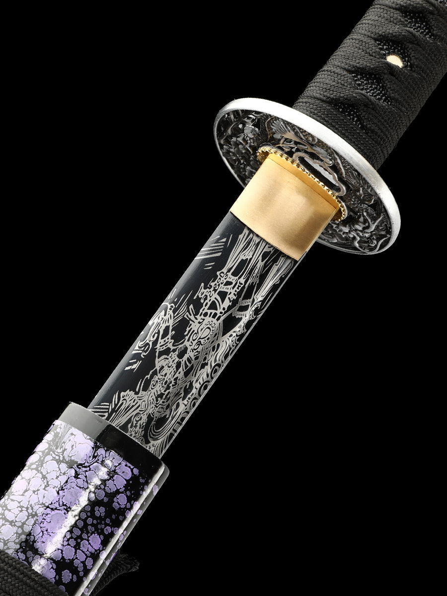 (31)Handmade authentic Japanese Samurai sword 1060 steel baked black