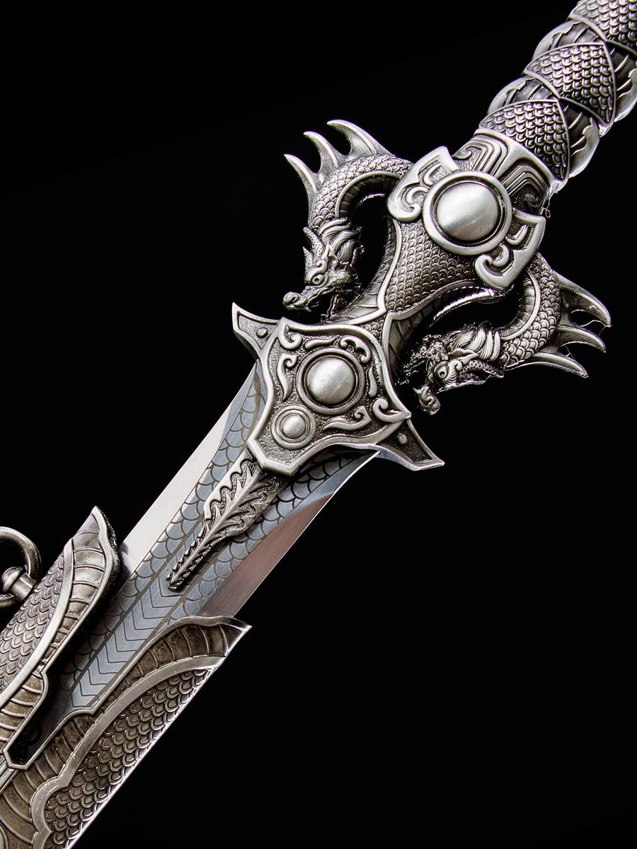 Made in China, Double Dragon Sword - Scale Feather Wusha 1060 Steel Forged Exquisite Sheath