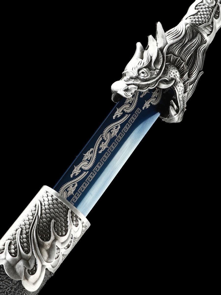 Dragon alloy handle, long knife, machete, 1095 steel, handmade, collectible, decorative knife