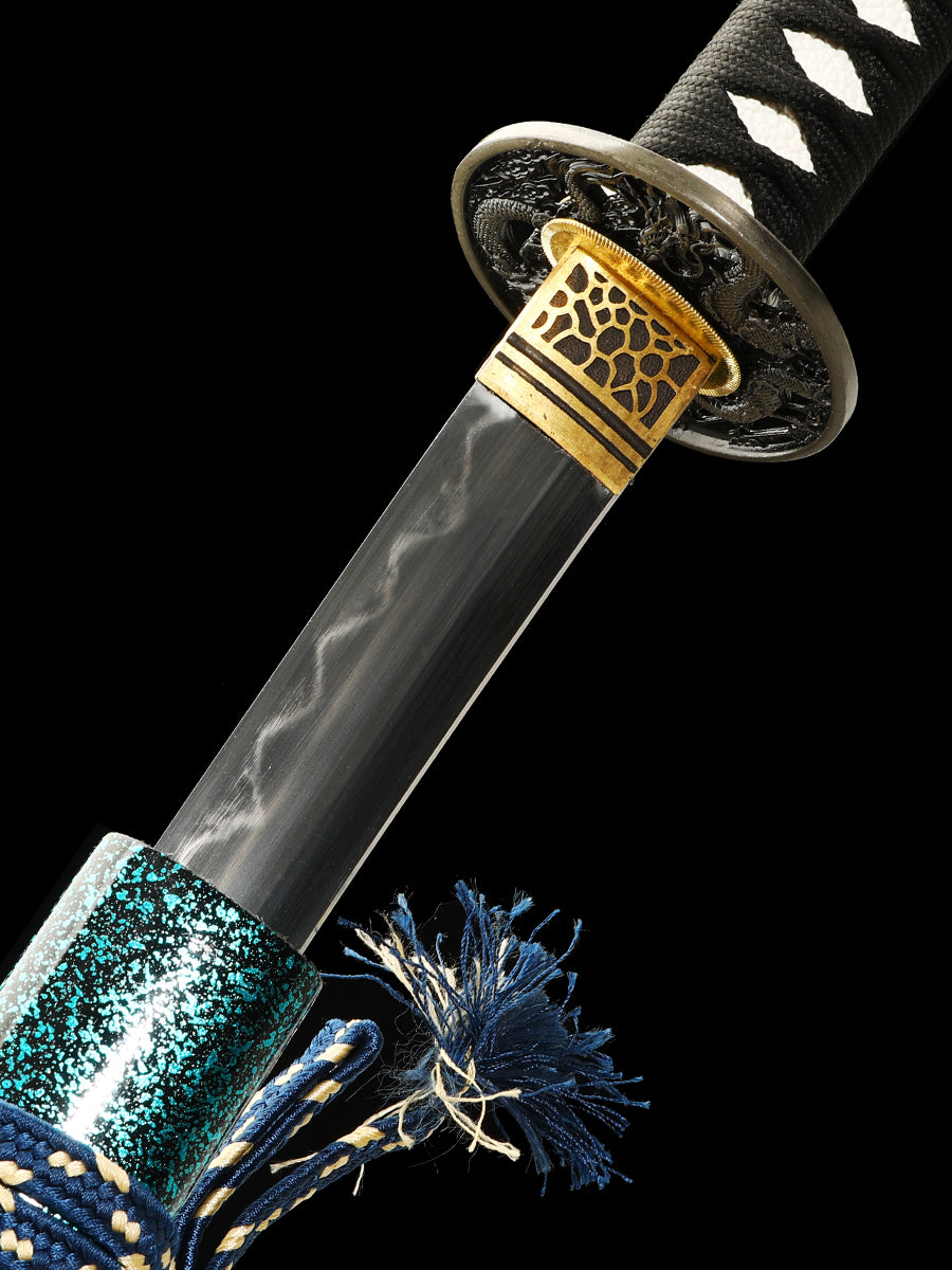 Handmade Japanese Katana Sword T10 Folded Clay Tempered Steel Real Hamon(16)
