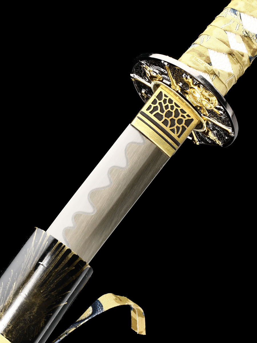 (65)Handmade authentic Japanese samurai sword, all Tang 1095 steel blade, roasted gold, men's exquisite gift series