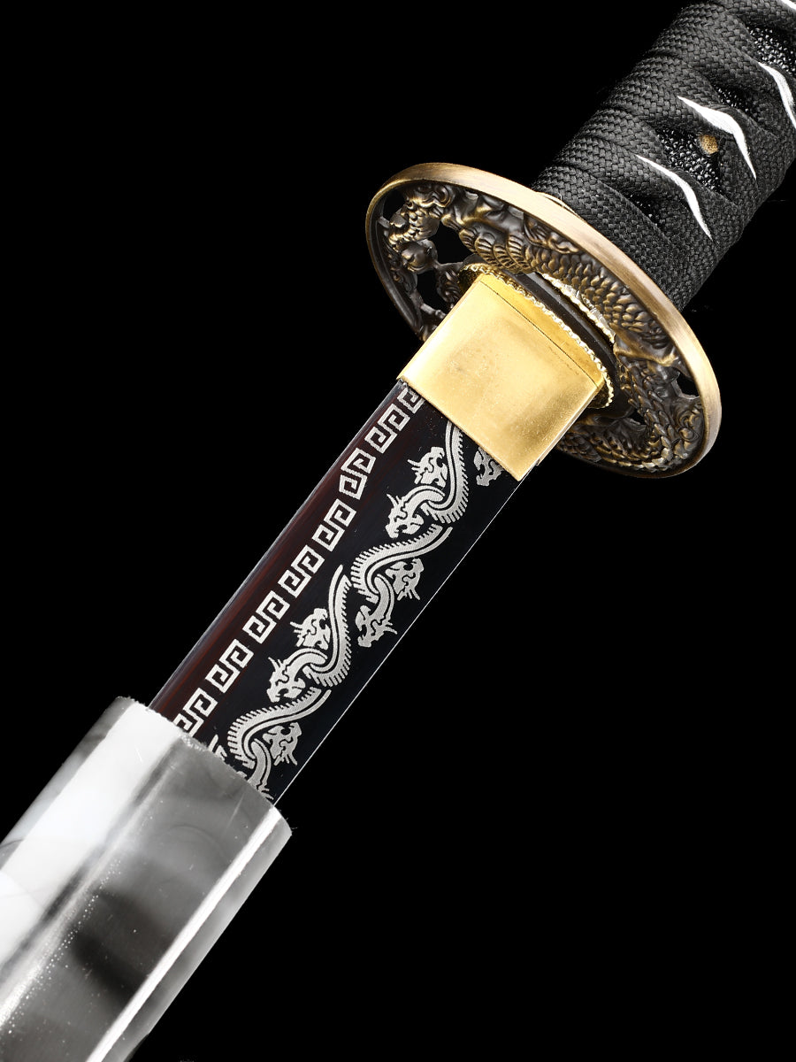 (57)Decorate authentic Japanese samurai swords, handmade 1095 steel blade roasted black grass dragon pattern dragon sword from the Tang Dynasty, collected by Tan Boutique