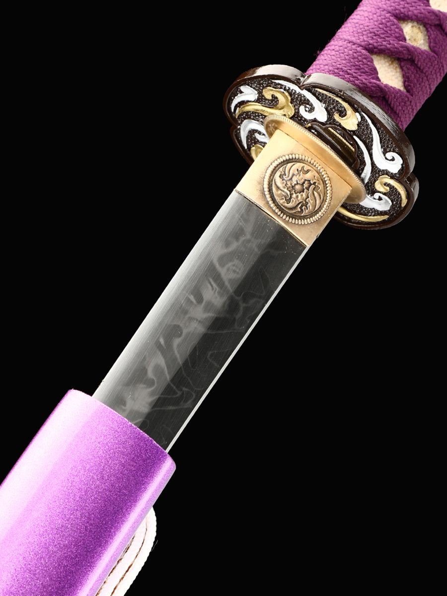 Japanese samurai sword hand forged T10 steel made purple scabbard decoration collection