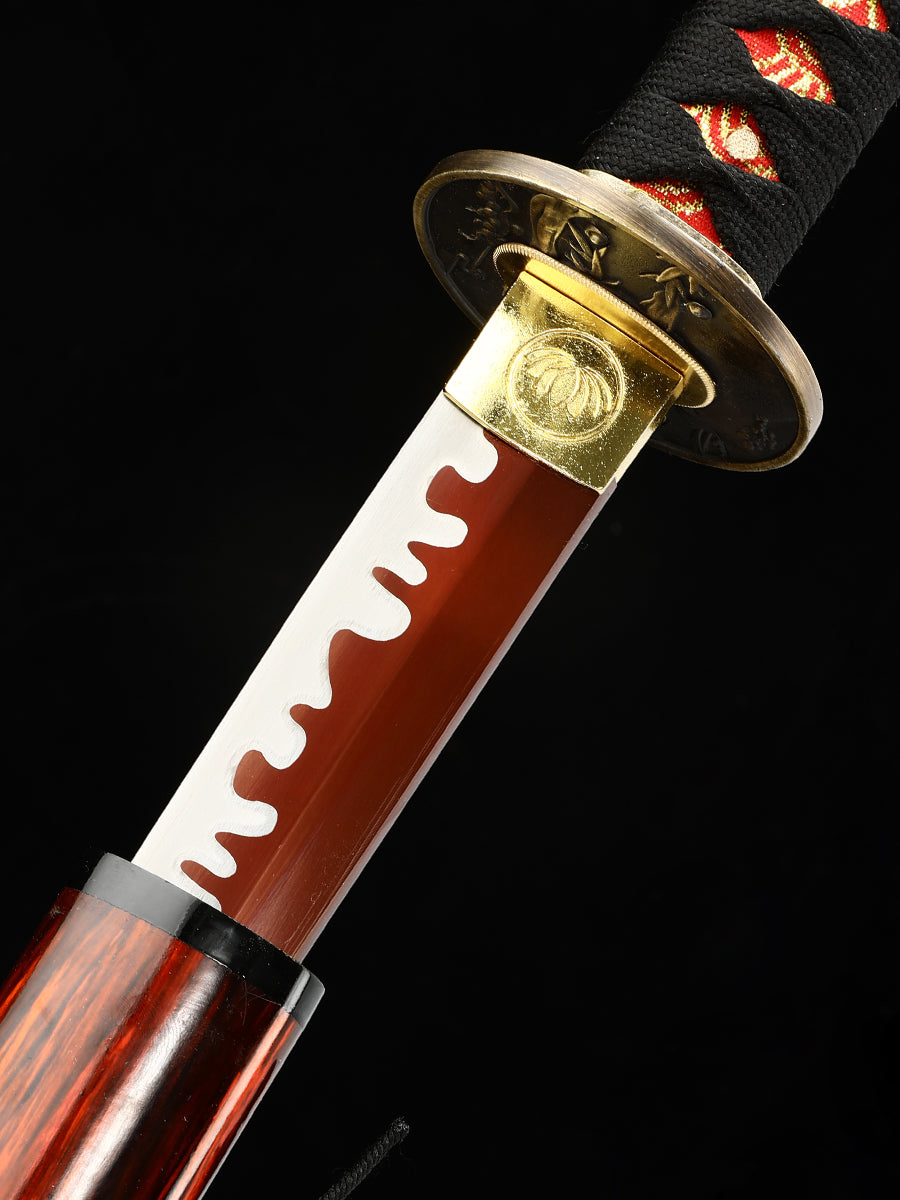 Home Decoration Samurai Sword Dark Red Sheath T10 Blade Handmade