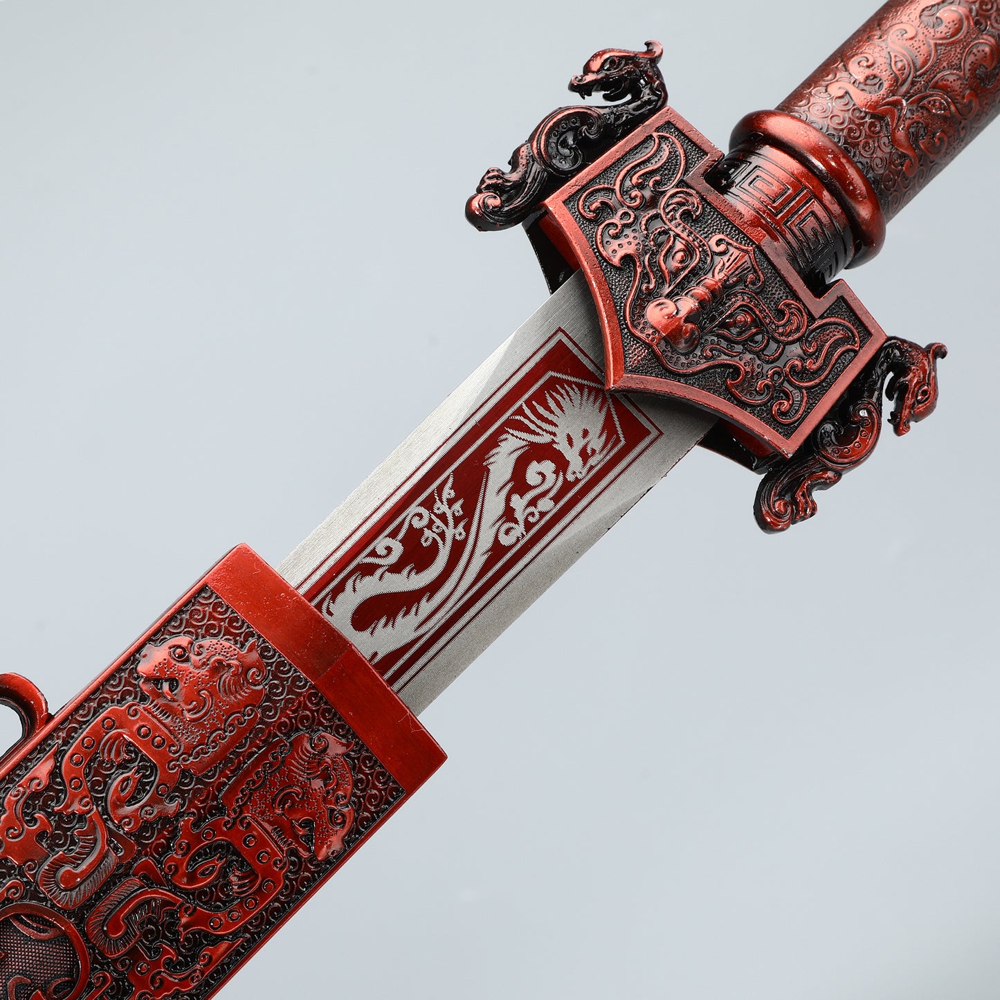 Hand forged Han Dynasty sword made of 1095 steel with a red sheath for collection and gift giving