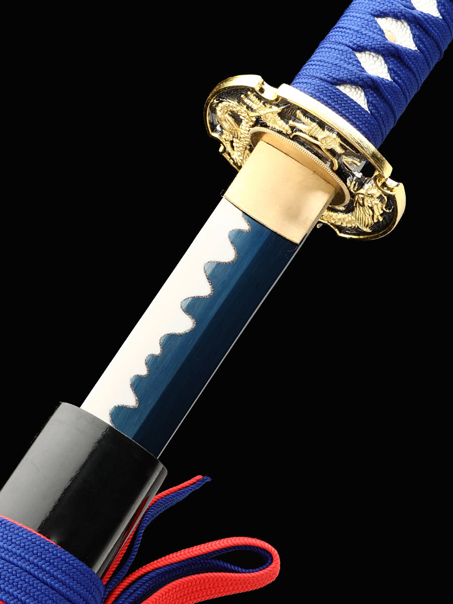 Handmade Japanese Katana Sword High Manganese Steel With Blue Blade And Scabbard
