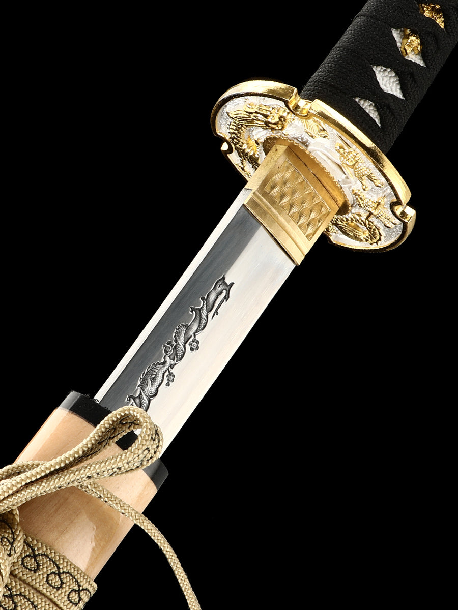 Japanese samurai sword hand forged 1095 steel made yellow scabbard decoration collection