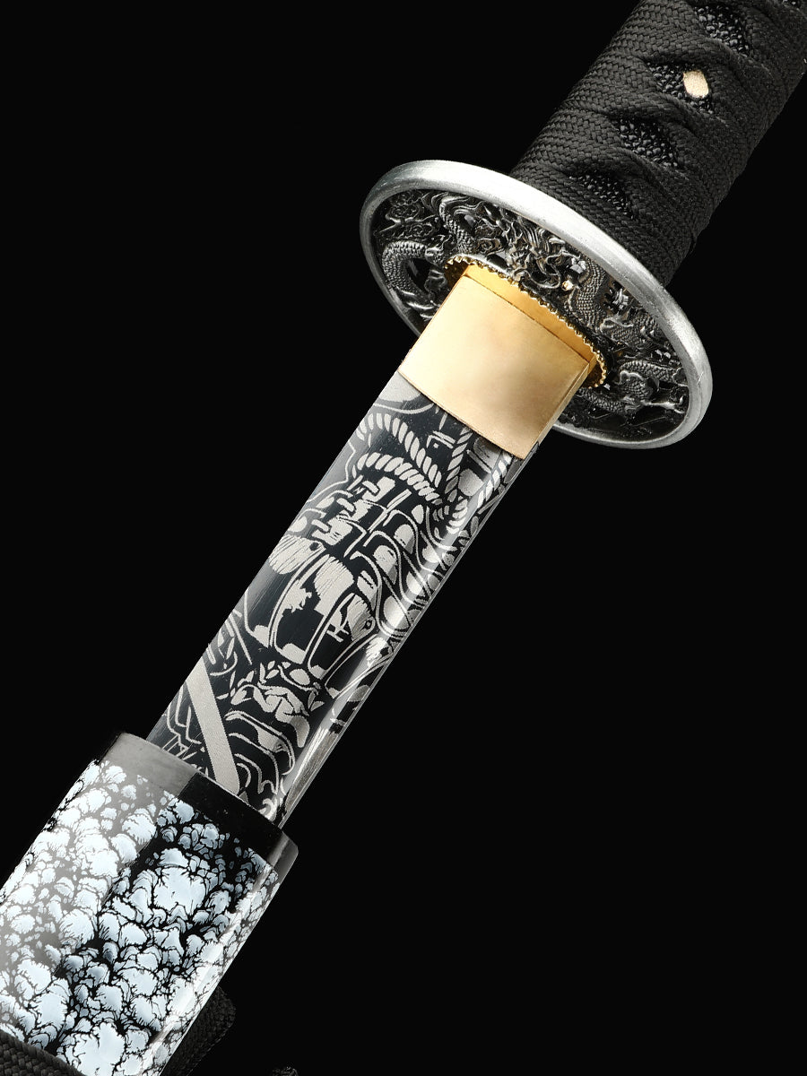 (36)Handmade authentic Japanese Samurai sword 1060 steel baked black