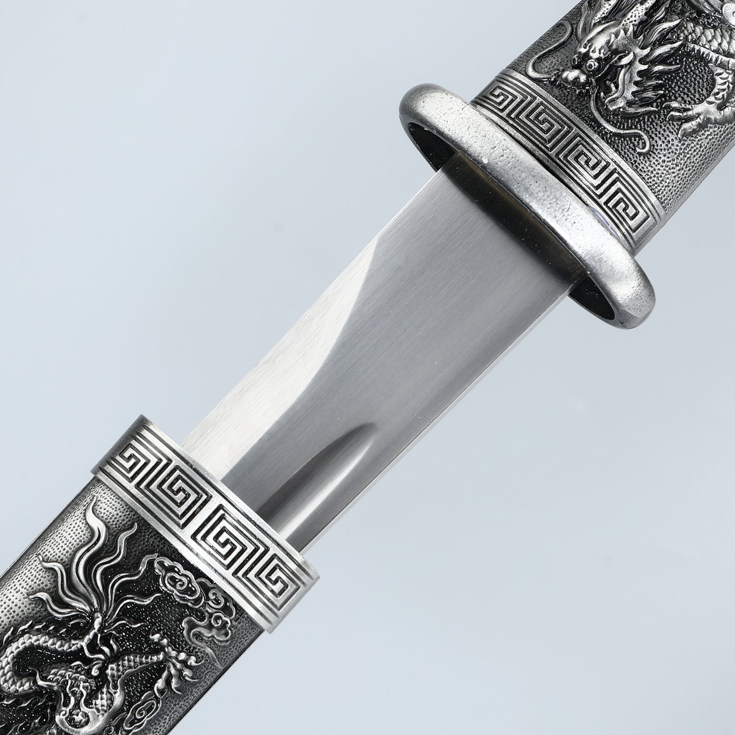 Decorative Collection Dragon Phoenix Play Pearl Short Knife Grey Alloy Sheath High end Gift