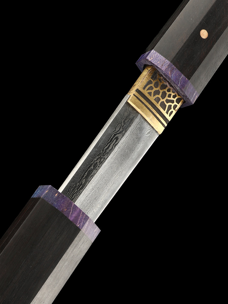 20Inch Real Japanese Sword Damascus Steel Katana Samurai Sharp Full Tang Ebony scabbard