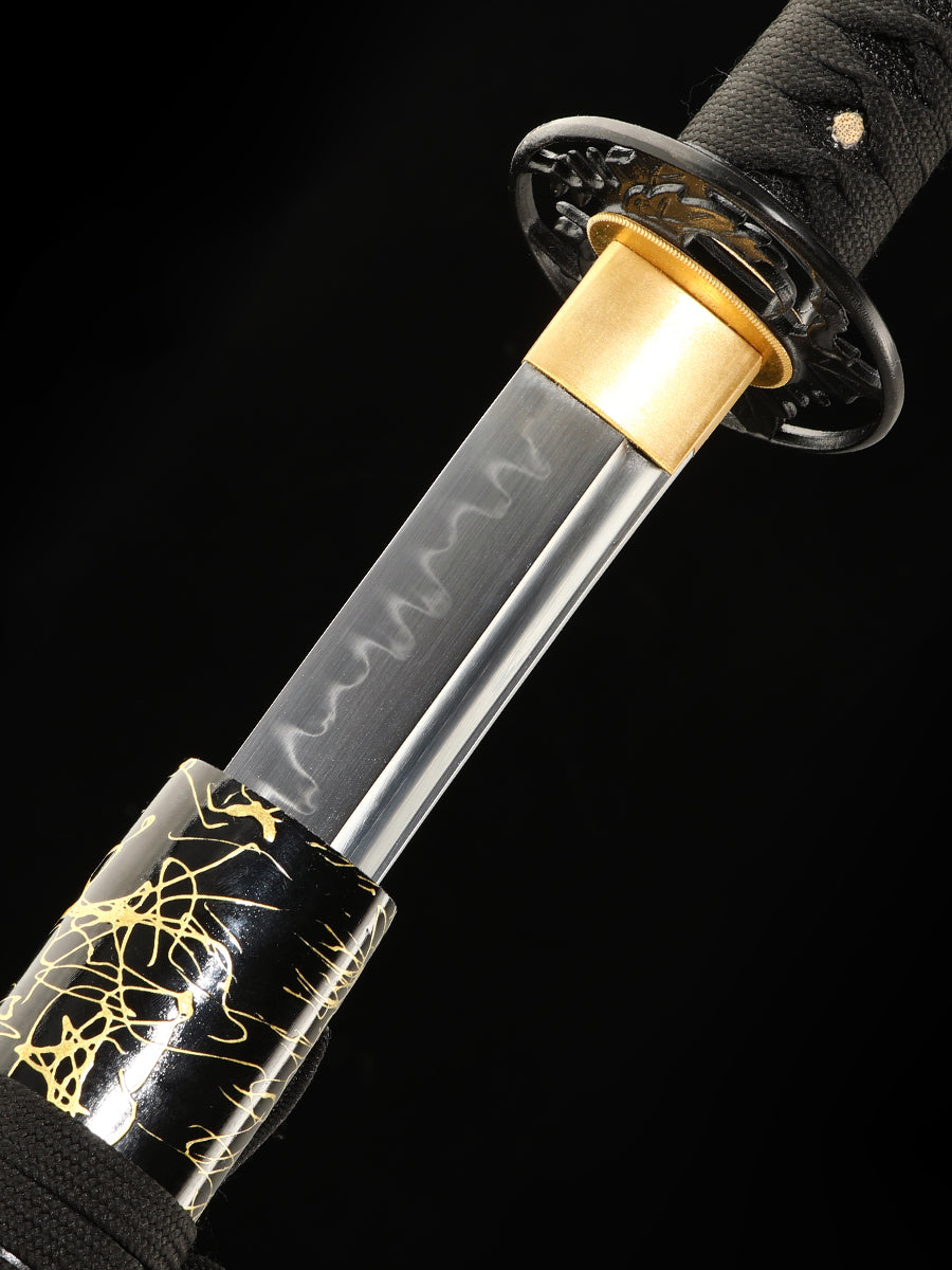 Handmade Japanese Katana Sword T10 Folded Clay Tempered Steel With Silk Thread Scabbard(17)