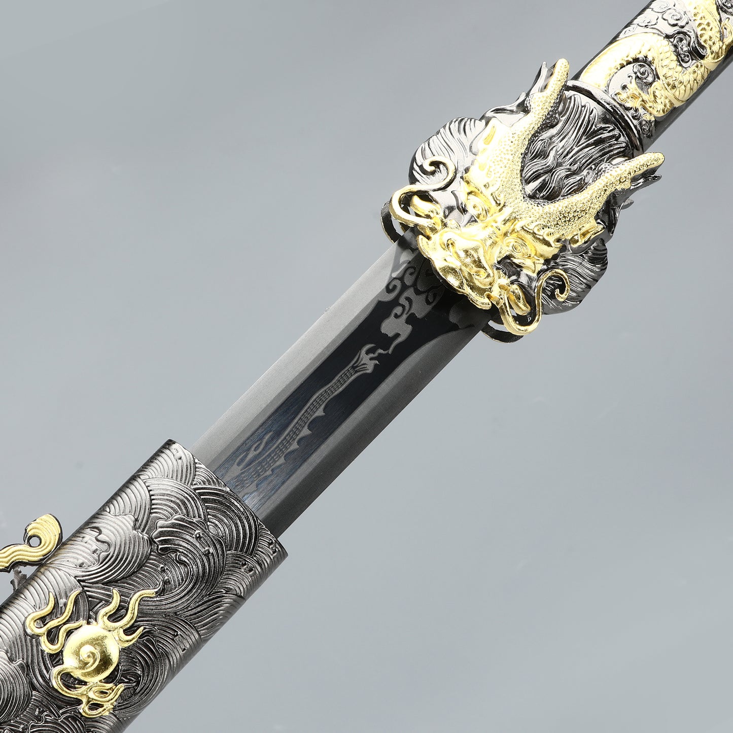 Handmade Chinese Black Dragon Theme Full Tang Han Dynasty Real Chinese Swords blunt