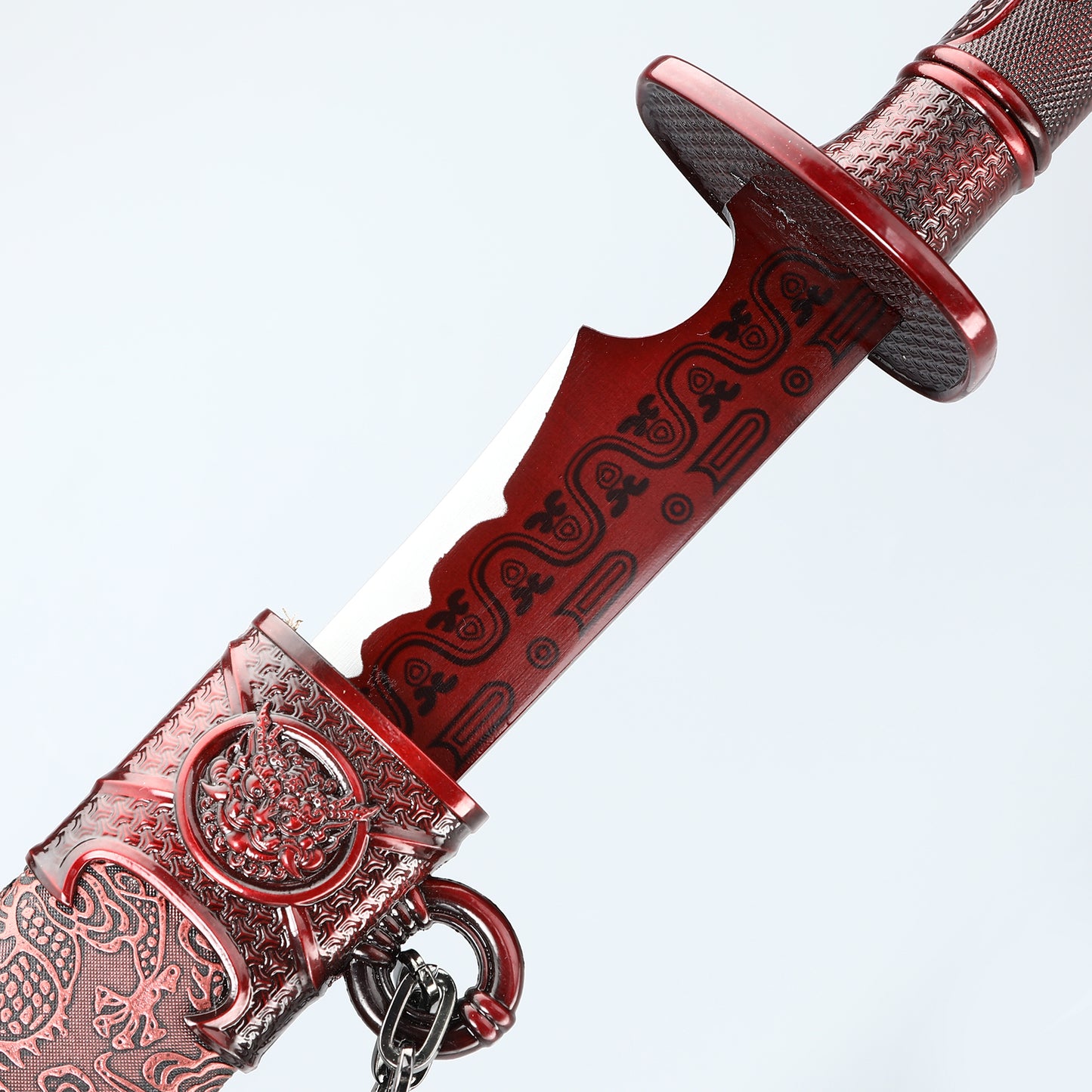 Chinese Tang knife made of 1095 steel, red gear with dragon pattern sheath