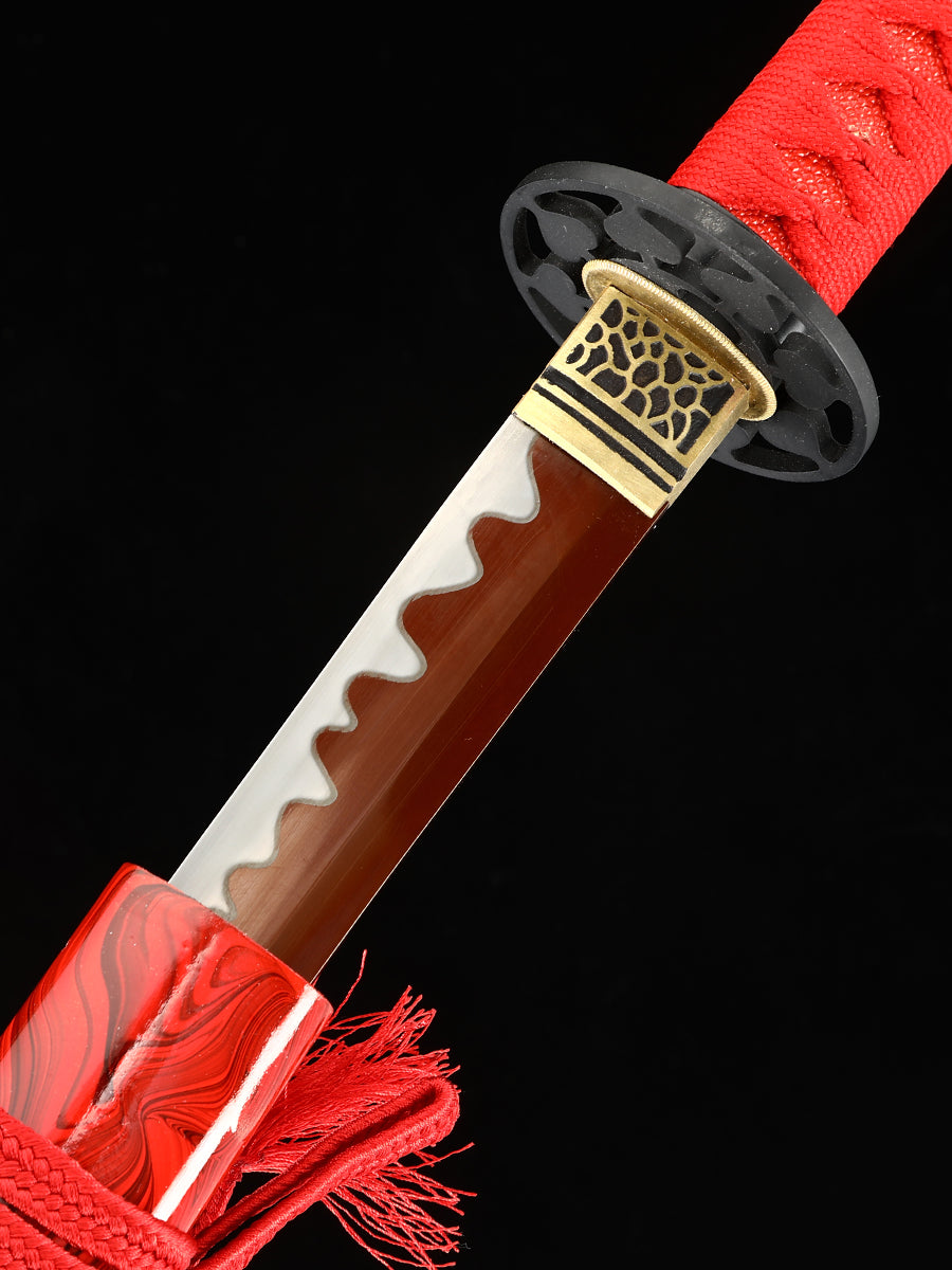 Handmade Samurai Sword Japanese 1095 Steel Red Blade True Sword Full Tang Sharp Red Sheath