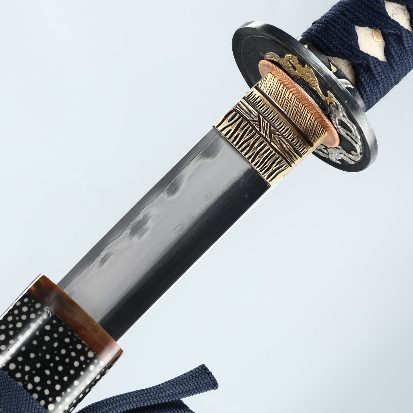 High-grade Samurai Handmade Katana Black T10 Steel Three Handcrafted Forged Fish Skin Sheath Full Tang