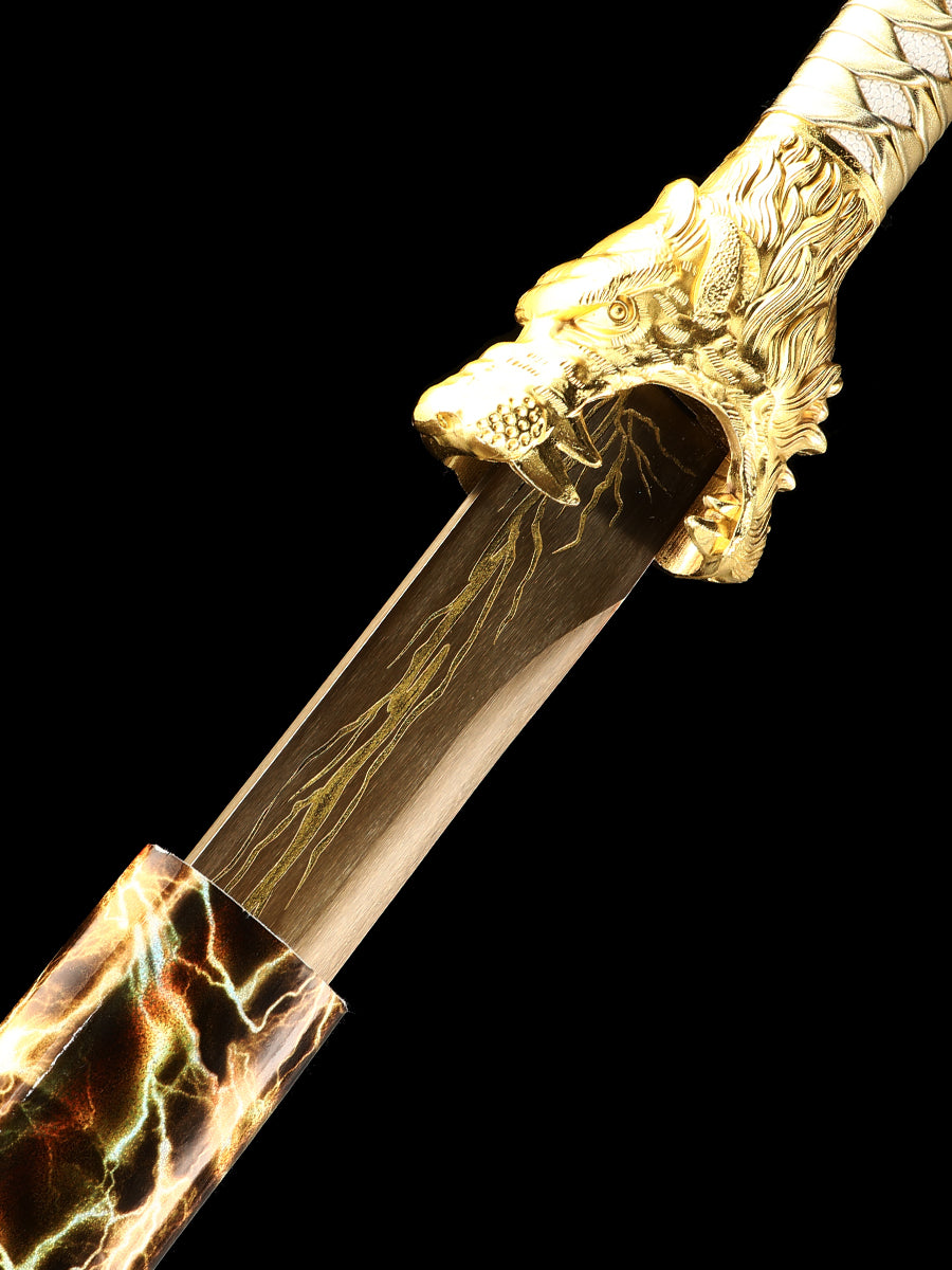 (145) Long knife made of 1095 steel in yellow