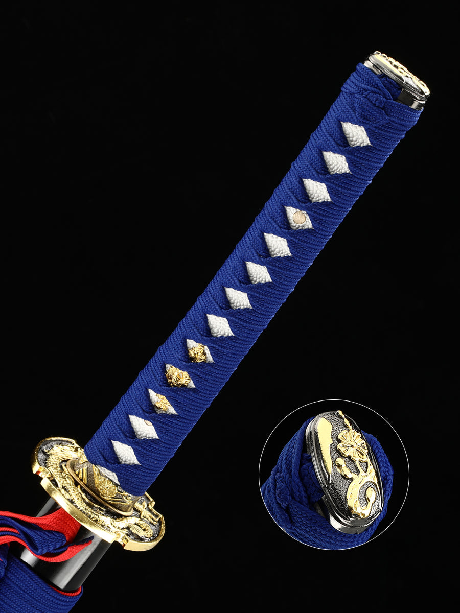 Handmade Japanese Katana Sword High Manganese Steel With Blue Blade And Scabbard