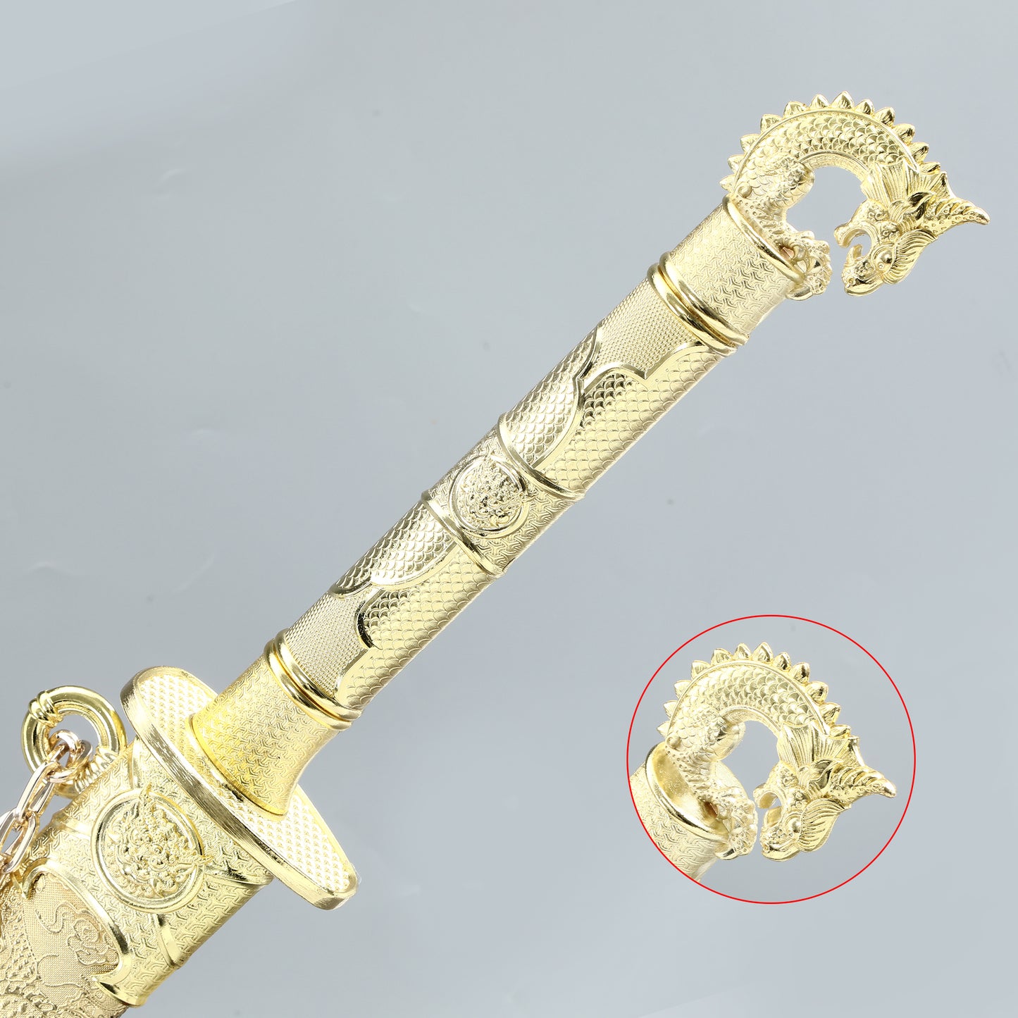 Chinese Tang knife made of 1095 steel, golden fitting with dragon pattern sheath
