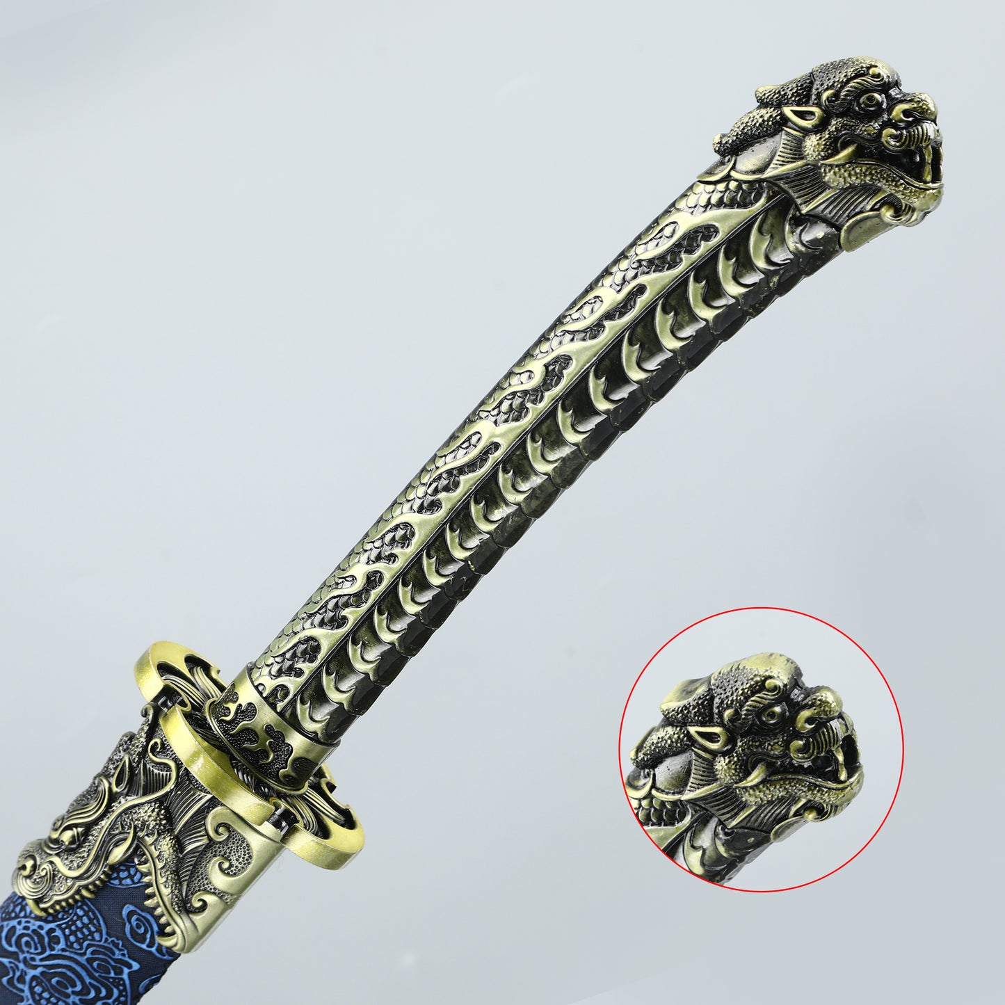 Chinese Tang Dynasty Sword Blade High Carbon Steel Blue Dragon Pattern Sheath