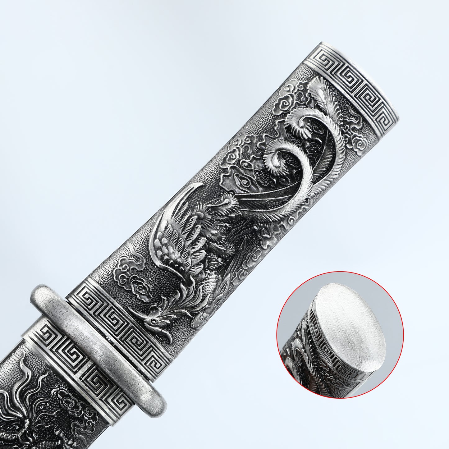 Decorative Collection Dragon Phoenix Play Pearl Short Knife Grey Alloy Sheath High end Gift