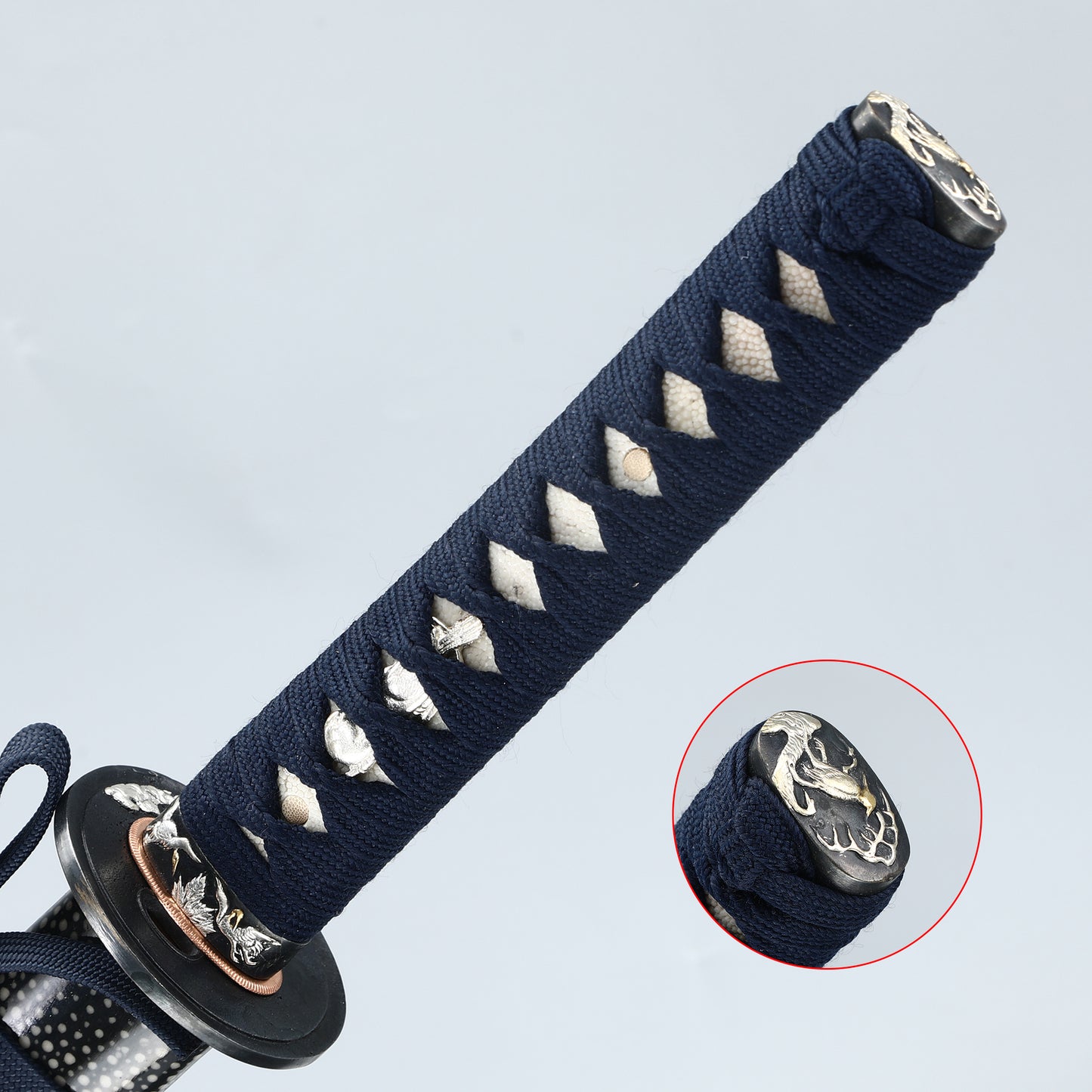 High-grade Samurai Handmade Katana Black T10 Steel Three Handcrafted Forged Fish Skin Sheath Full Tang