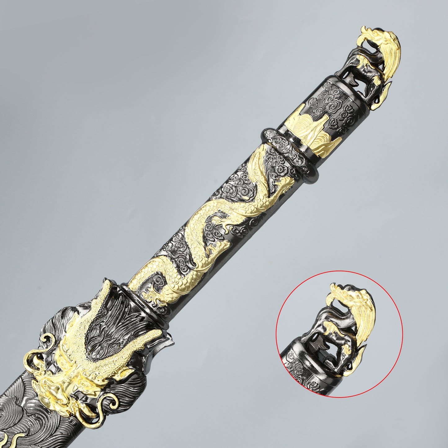 Handmade Chinese Black Dragon Theme Full Tang Han Dynasty Real Chinese Swords blunt