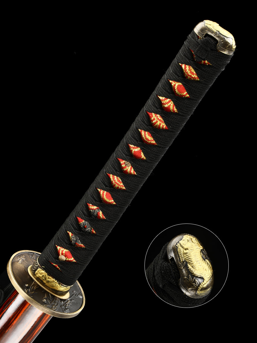 Home Decoration Samurai Sword Dark Red Sheath T10 Blade Handmade