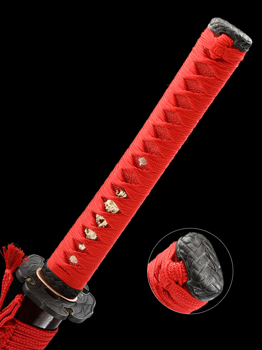 Japanese samurai sword, Damascus steel, hand forged blade, baked red, pushed and ground, wavy pattern, high-end collection(80)