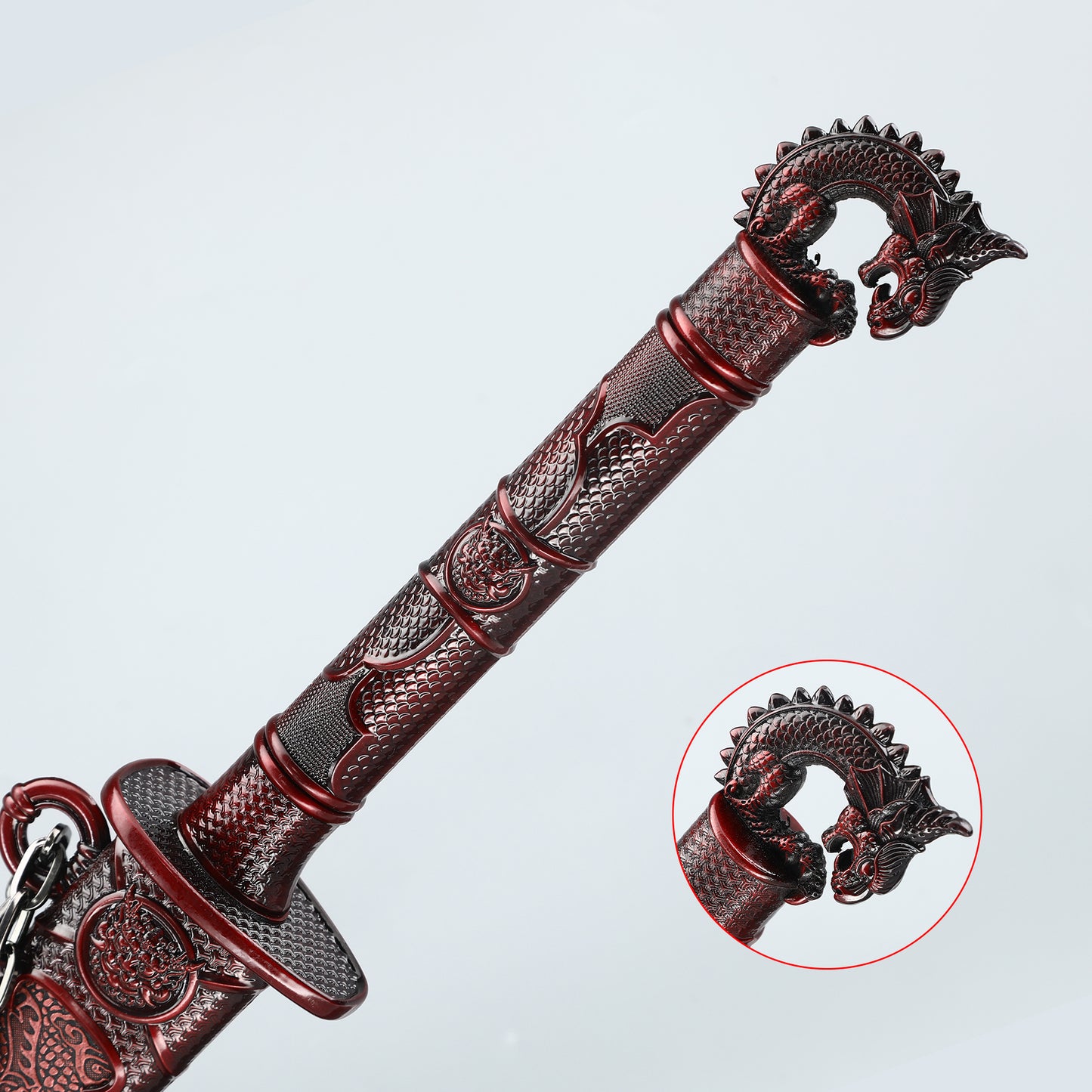 Chinese Tang knife made of 1095 steel, red gear with dragon pattern sheath