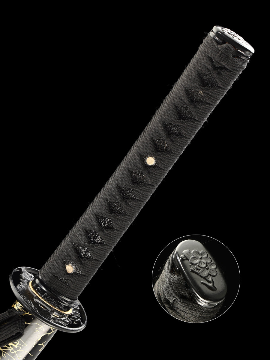 Handmade Japanese Katana Sword T10 Folded Clay Tempered Steel With Silk Thread Scabbard(17)